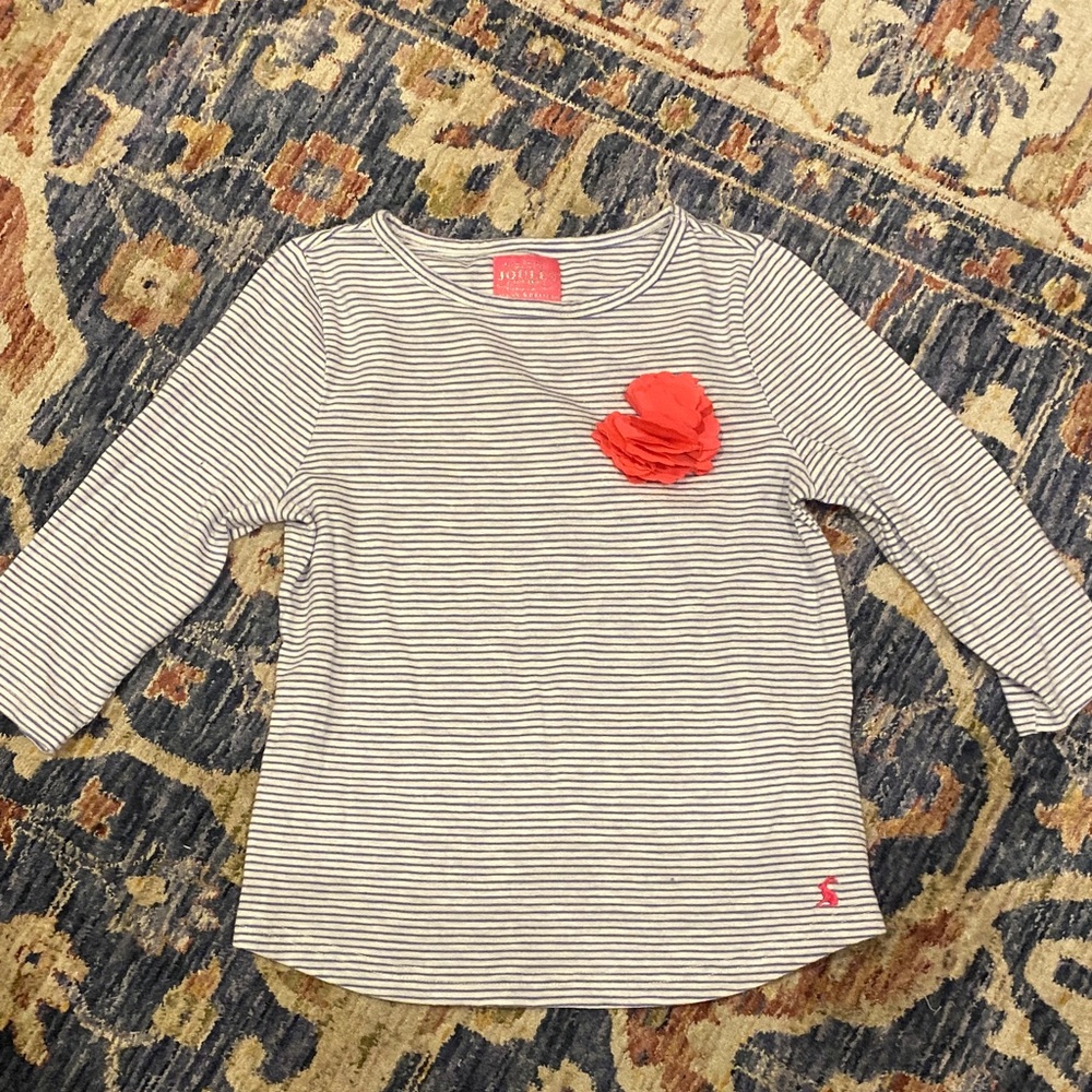 Joules Navy Striped Long Sleeve Tee with pink Flower